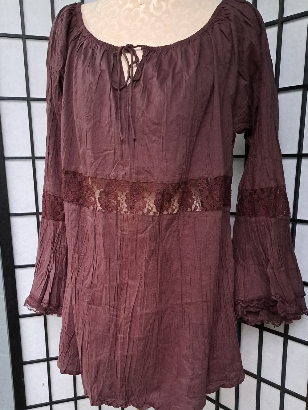 Antilia Femme Brown Lace-Trim Peasant Tunic